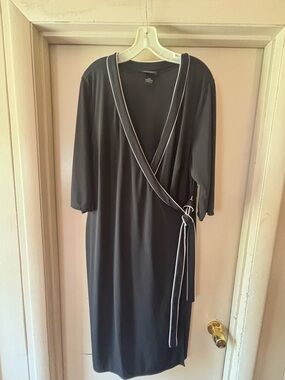 Lane Bryant Black Wrap Dress with White Piping